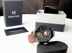 Montre Heritor automatique Sebastian – Acier Noir & Cuir Marron