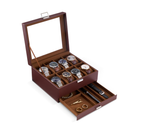 Boîte à Montres 2 Niveaux, 8 Emplacements avec Tiroir - Marron