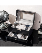 Boîte à Montres 2 Niveaux, 3 Emplacements avec Tiroir - Noir