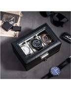 Boîte à Montres 2 Niveaux, 3 Emplacements avec Tiroir - Noir