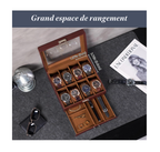 Boîte à Montres 2 Niveaux, 8 Emplacements avec Tiroir - Marron