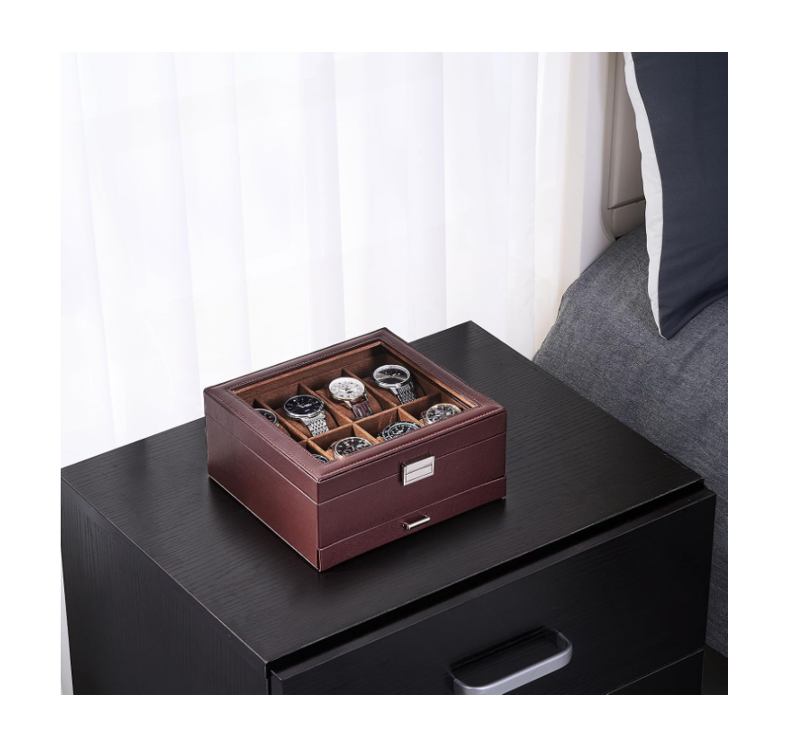 Boîte à Montres 2 Niveaux, 8 Emplacements avec Tiroir - Marron