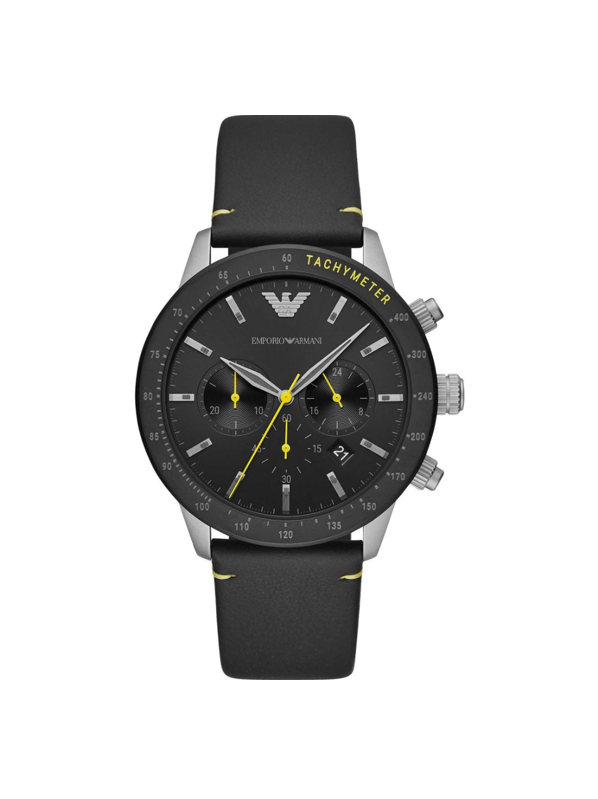 Montre Emporio Armani Mario Chronograph sport détails jaunes